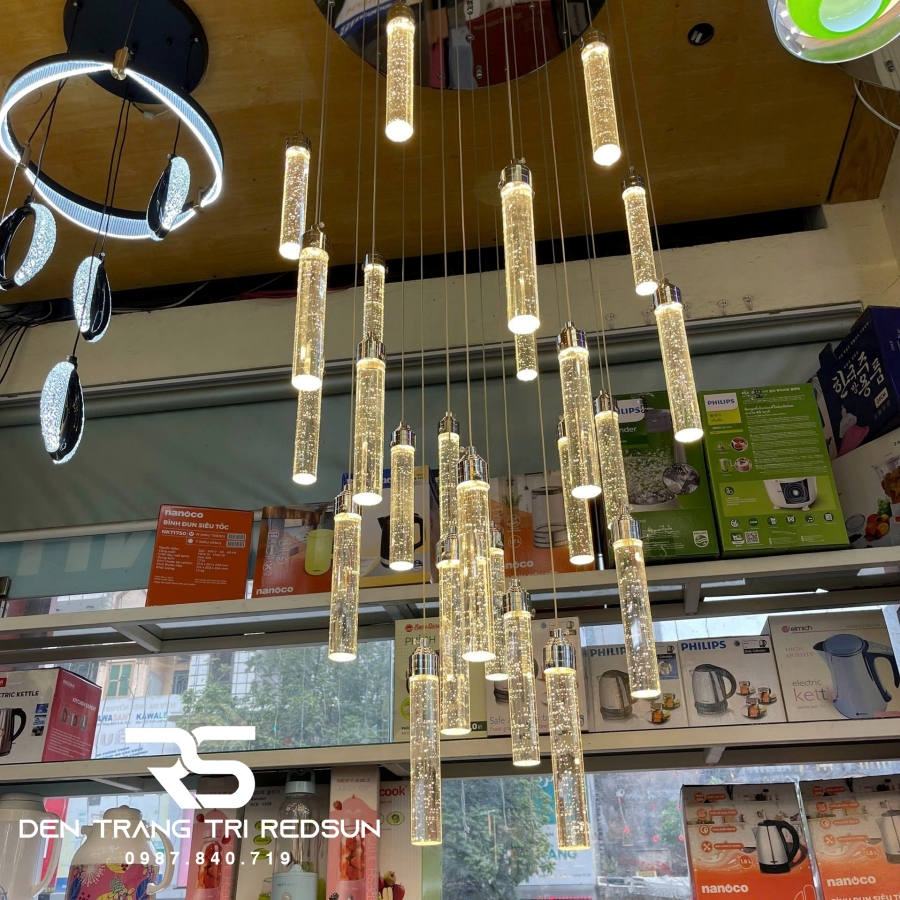 Đèn Thả Trần Pha Lê Hiện Đại Lắp Thông Tầng Cầu Thang, Phòng Khách, Bàn Ăn HTK001