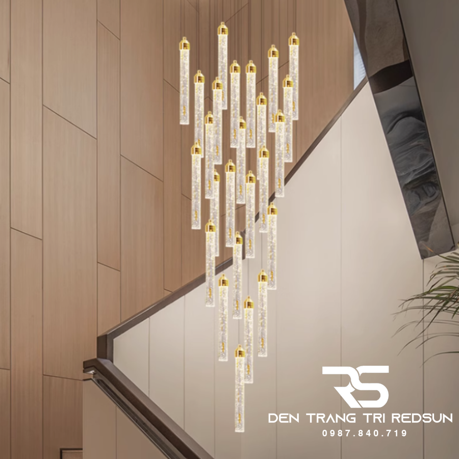 Đèn Thả Trần Pha Lê Hiện Đại Lắp Thông Tầng Cầu Thang, Phòng Khách, Bàn Ăn HTK001