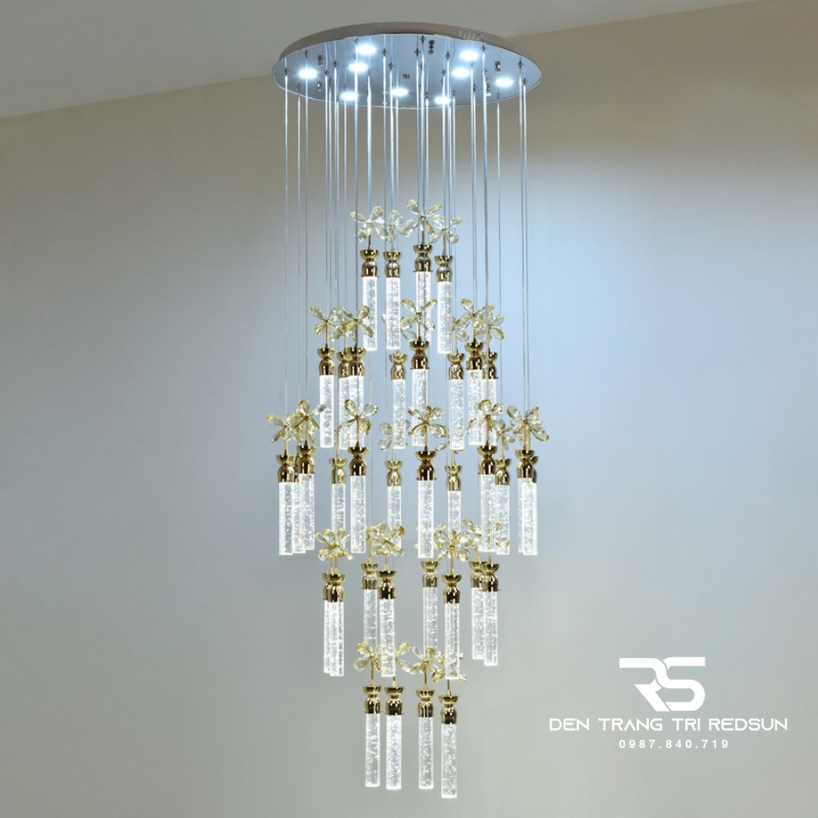 Đèn Thả Trần Hiện Đại Lắp Thông Tầng Cầu Thang, Sảnh Khách Sạn, Phòng Khách Chất Liệu Pha Lê HTK015