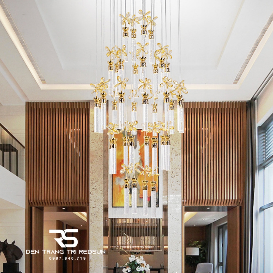 Đèn Thả Trần Hiện Đại Lắp Thông Tầng Cầu Thang, Sảnh Khách Sạn, Phòng Khách Chất Liệu Pha Lê HTK015