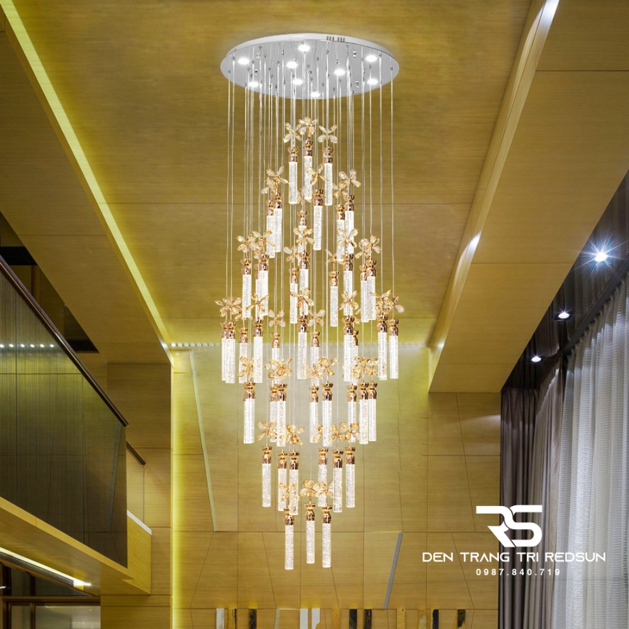 Đèn Thả Trần Hiện Đại Lắp Thông Tầng Cầu Thang, Sảnh Khách Sạn, Phòng Khách Chất Liệu Pha Lê HTK015