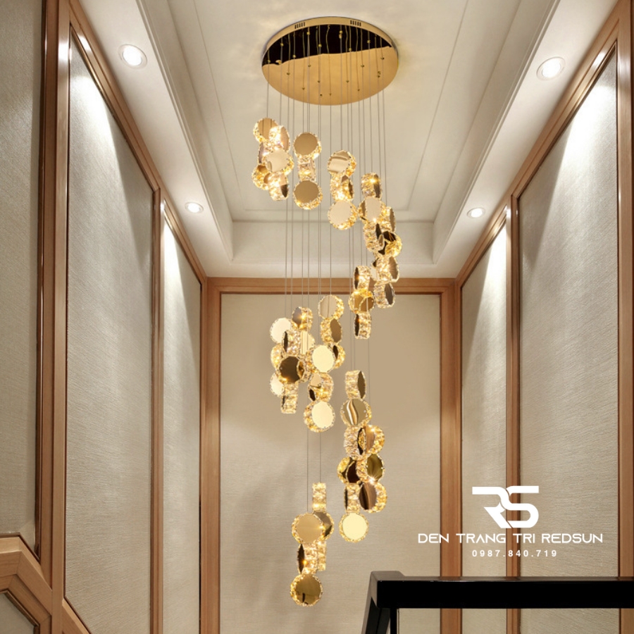 Đèn Thả Trần Phòng Khách, Thông Tầng Cầu Thang Hiện Đại Chất Liệu Pha Lê HTK057