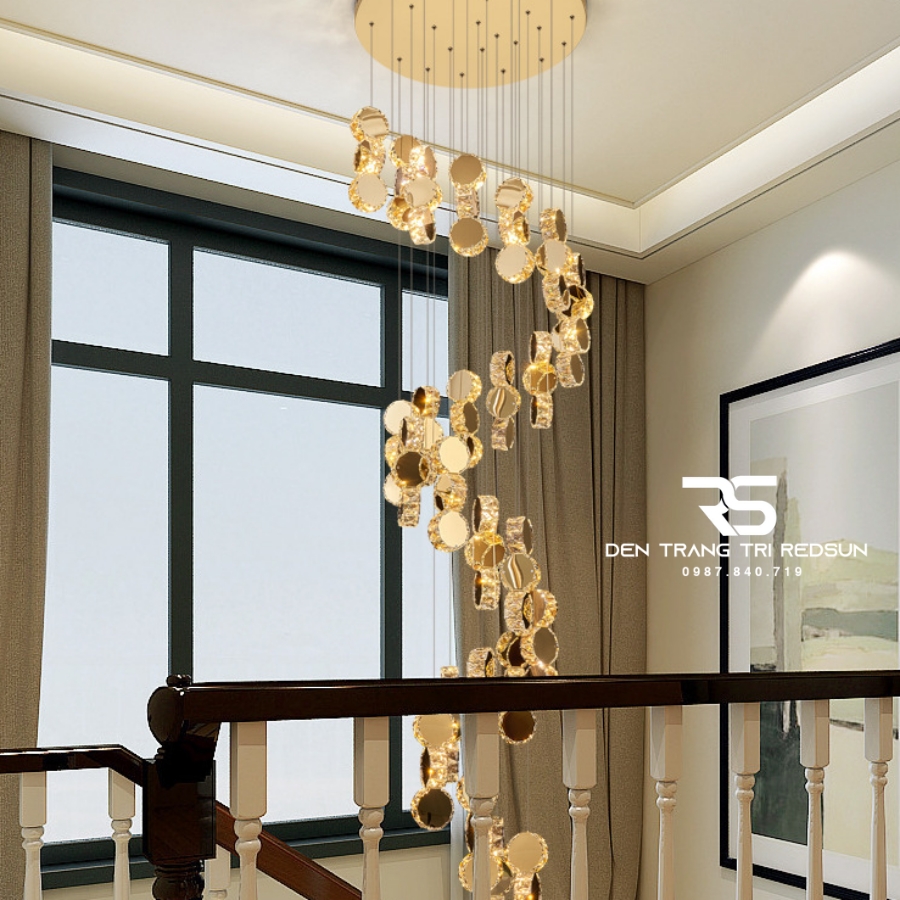 Đèn Thả Trần Phòng Khách, Thông Tầng Cầu Thang Hiện Đại Chất Liệu Pha Lê HTK057