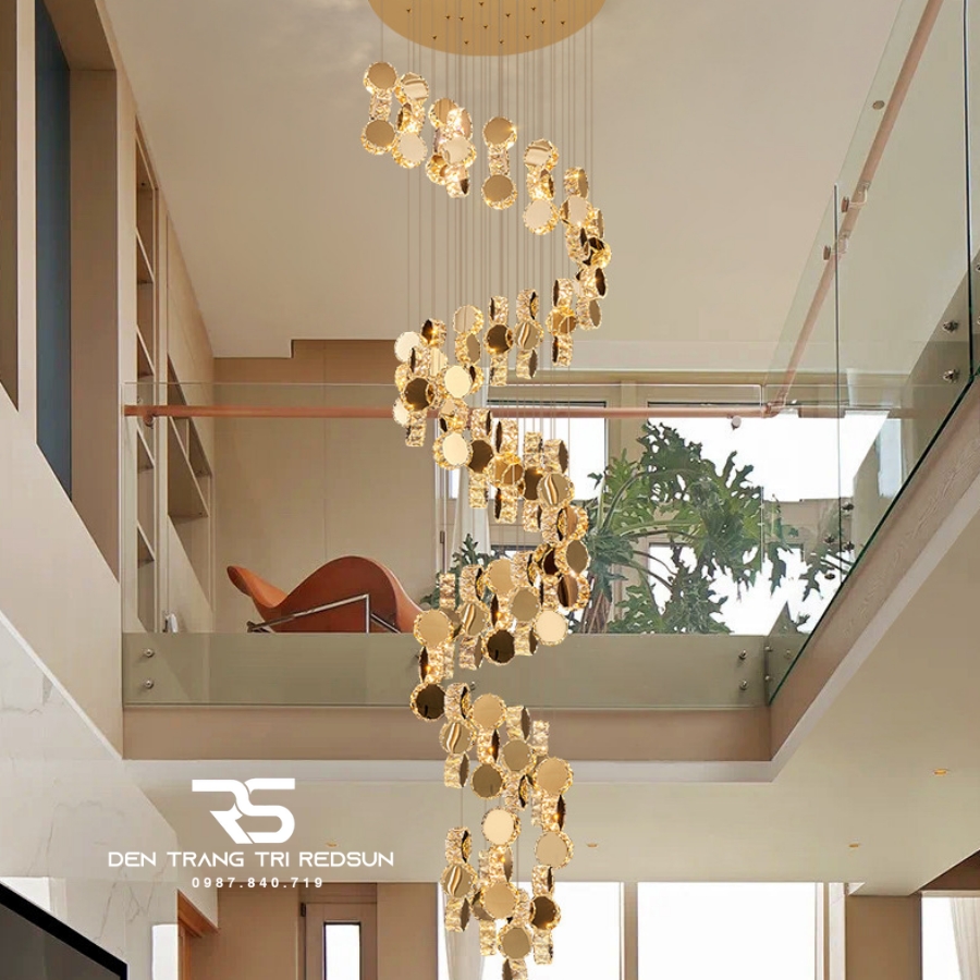 Đèn Thả Trần Phòng Khách, Thông Tầng Cầu Thang Hiện Đại Chất Liệu Pha Lê HTK057