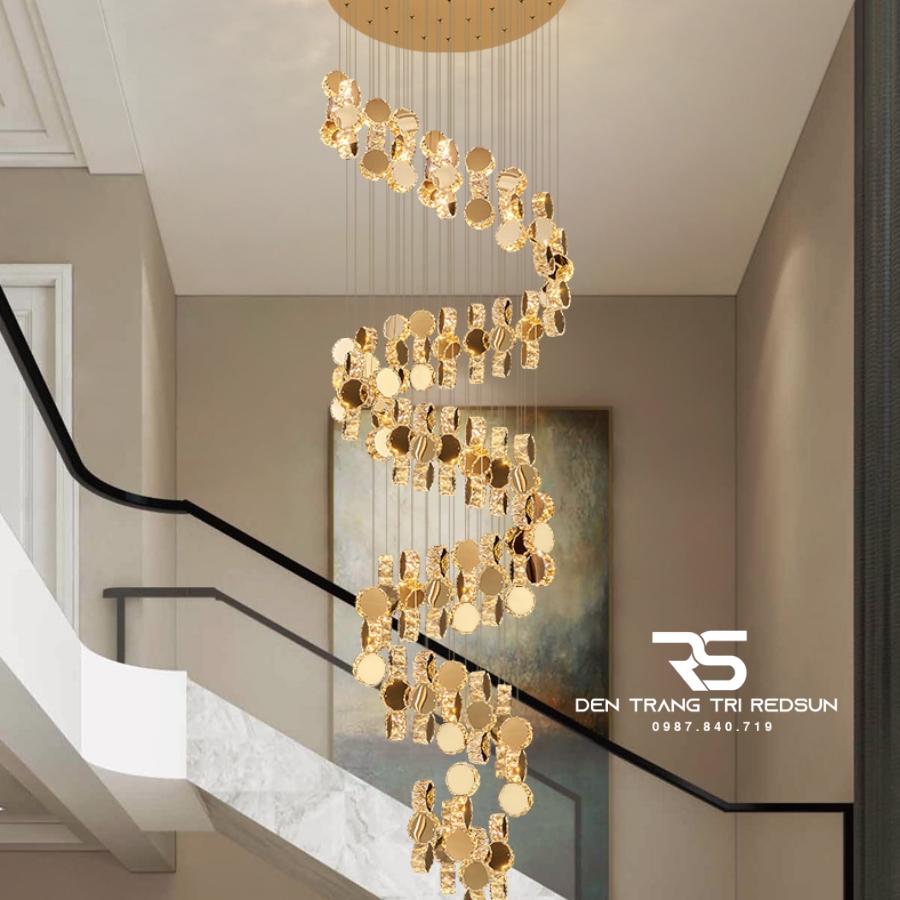 Đèn Thả Trần Phòng Khách, Thông Tầng Cầu Thang Hiện Đại Chất Liệu Pha Lê HTK057