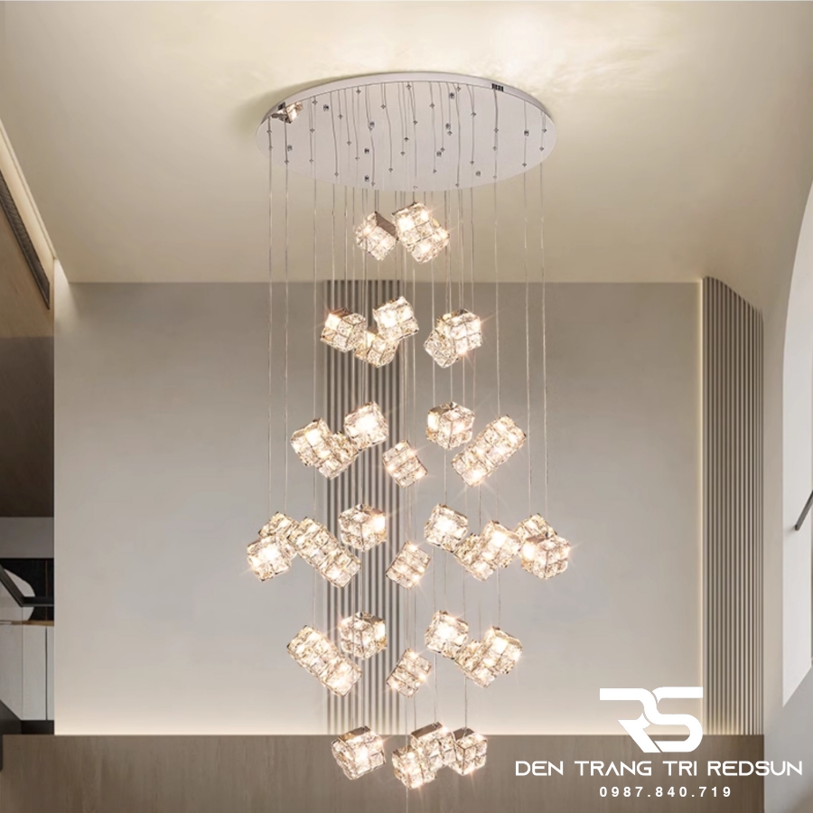 Đèn Thả Trần Lắp Phòng Khách, Phòng Ngủ, Thông Tầng Cầu Thang Hiện Đại Chất Liệu Pha Lê HTK070