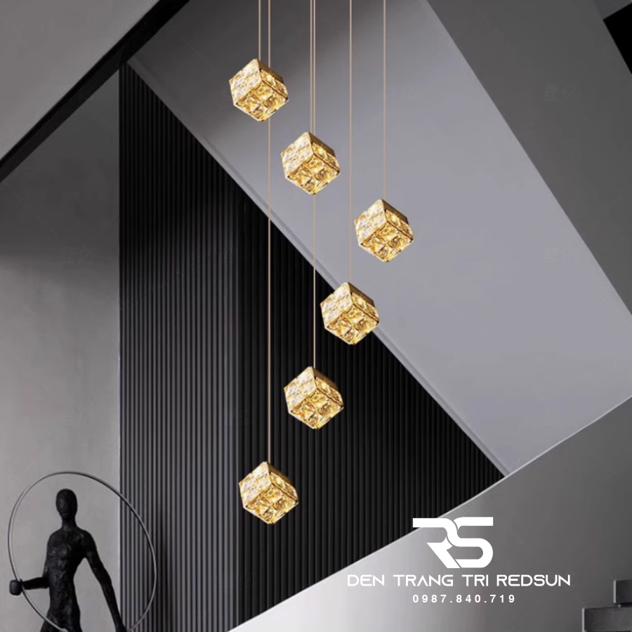 Đèn Thả Trần Lắp Phòng Khách, Phòng Ngủ, Thông Tầng Cầu Thang Hiện Đại Chất Liệu Pha Lê HTK070