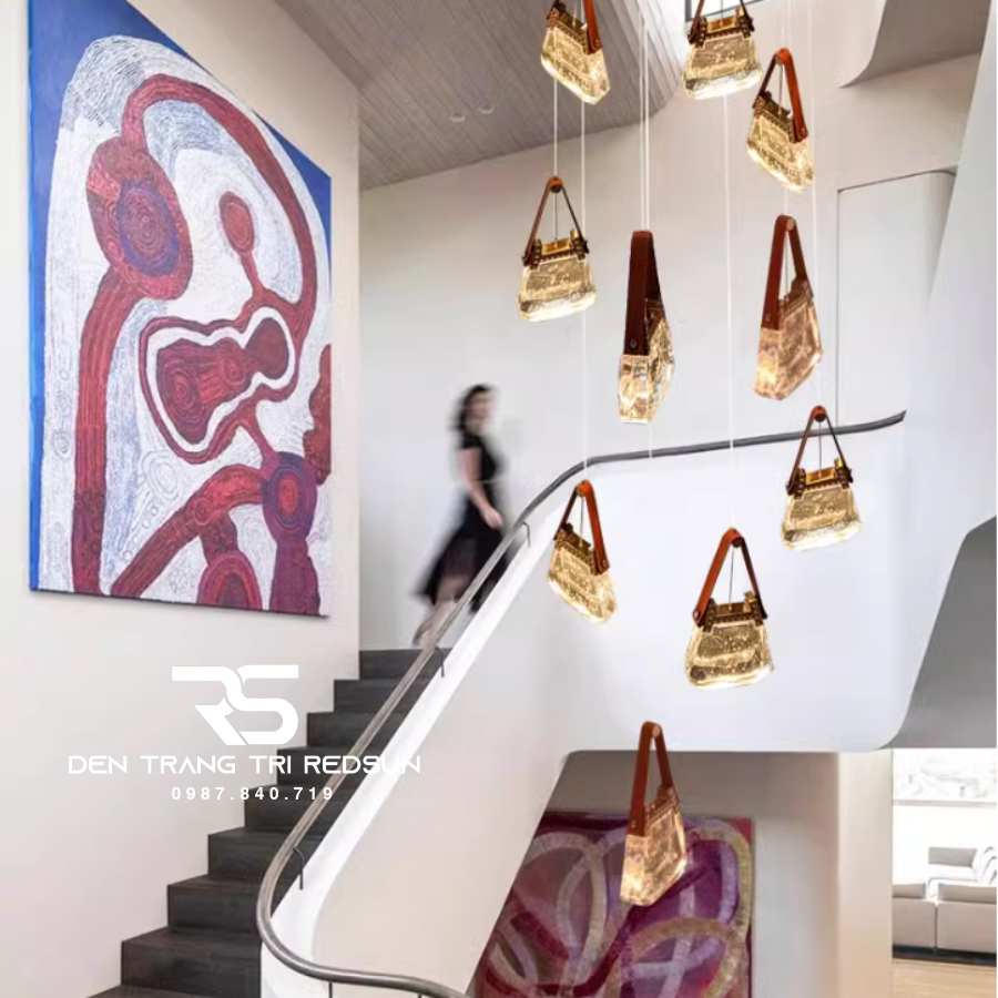 Đèn Thả Trần Lắp Phòng Khách, Phòng Ngủ, Bàn Ăn, Thông Tầng Cầu Thang Hiện Đại Chất Liệu Pha Lê HTK071