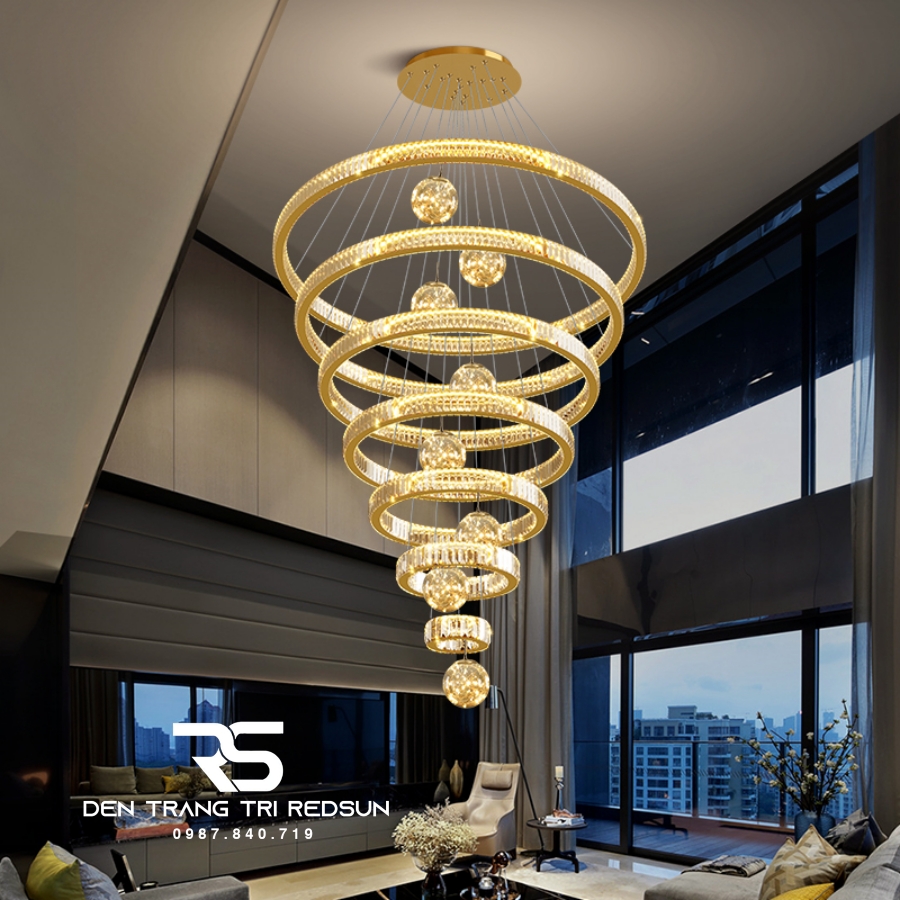 Đèn Chùm Pha Lê Lắp Thông Tầng Sảnh Khách Sạn, Phòng Khách, Cầu Thang Hiện Đại TPL131