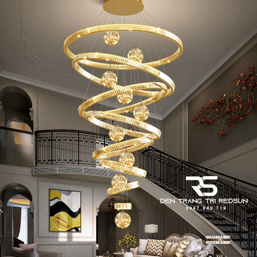 Đèn Chùm Pha Lê Lắp Thông Tầng Sảnh Khách Sạn, Phòng Khách, Cầu Thang Hiện Đại TPL131