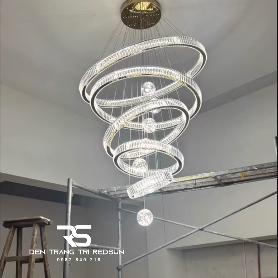 Đèn Chùm Pha Lê Lắp Thông Tầng Sảnh Khách Sạn, Phòng Khách, Cầu Thang Hiện Đại TPL131