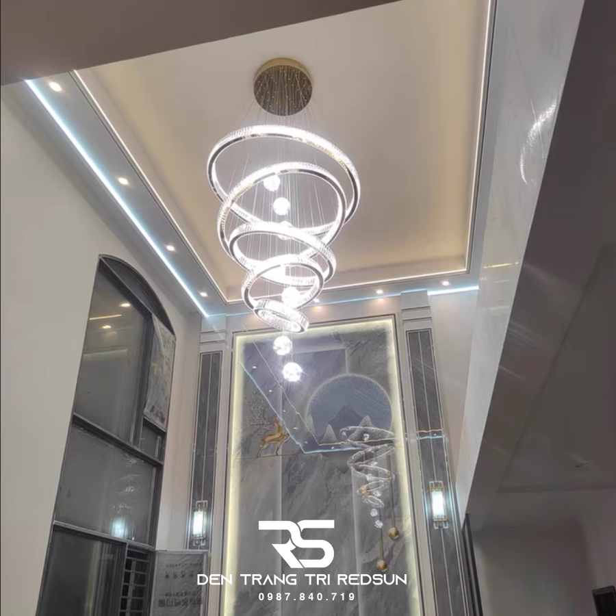 Đèn Chùm Pha Lê Lắp Thông Tầng Sảnh Khách Sạn, Phòng Khách, Cầu Thang Hiện Đại TPL131