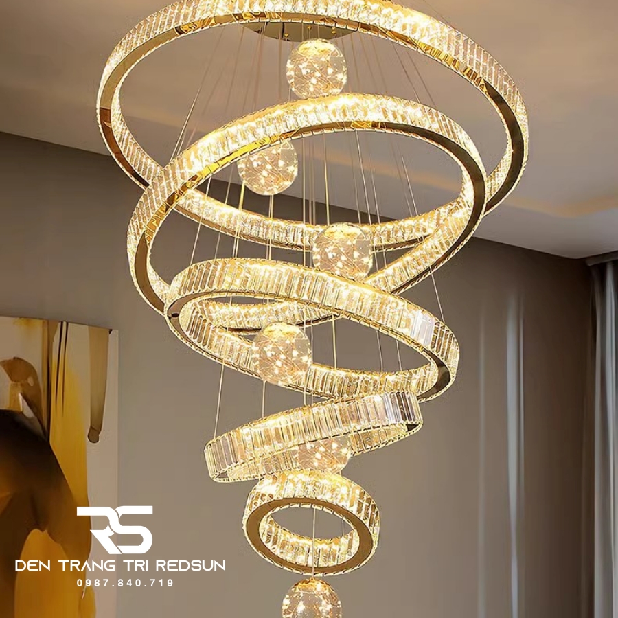 Đèn Chùm Pha Lê Lắp Thông Tầng Sảnh Khách Sạn, Phòng Khách, Cầu Thang Hiện Đại TPL131