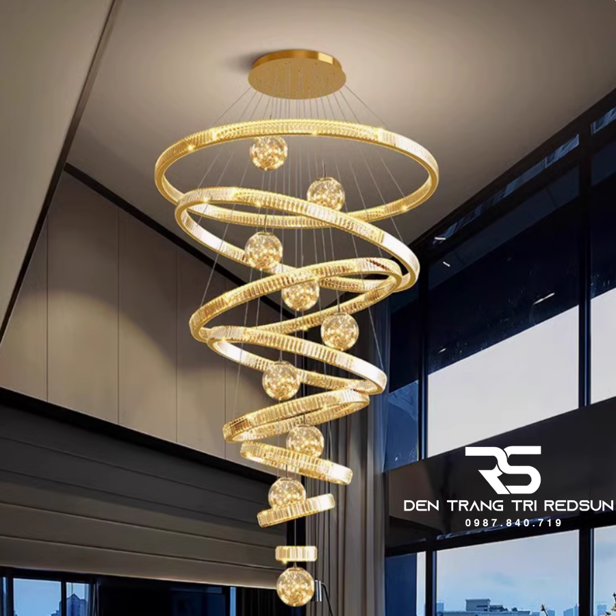 Đèn Chùm Pha Lê Lắp Thông Tầng Sảnh Khách Sạn, Phòng Khách, Cầu Thang Hiện Đại TPL131