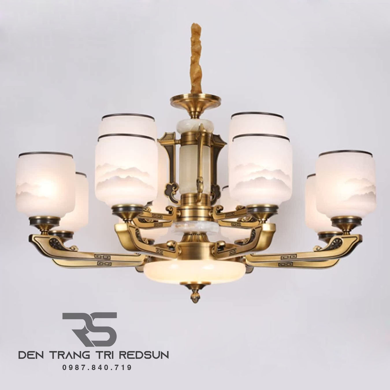 Đèn Chùm Phòng Khách Hiện Đại Phong Cách Indochine Chao Thuỷ Tinh N2058/12