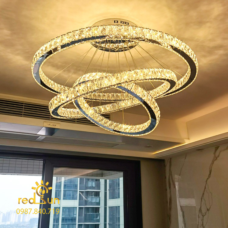 Đèn thả nhiều vòng PL 3 vòng - bản pha lê 5cm