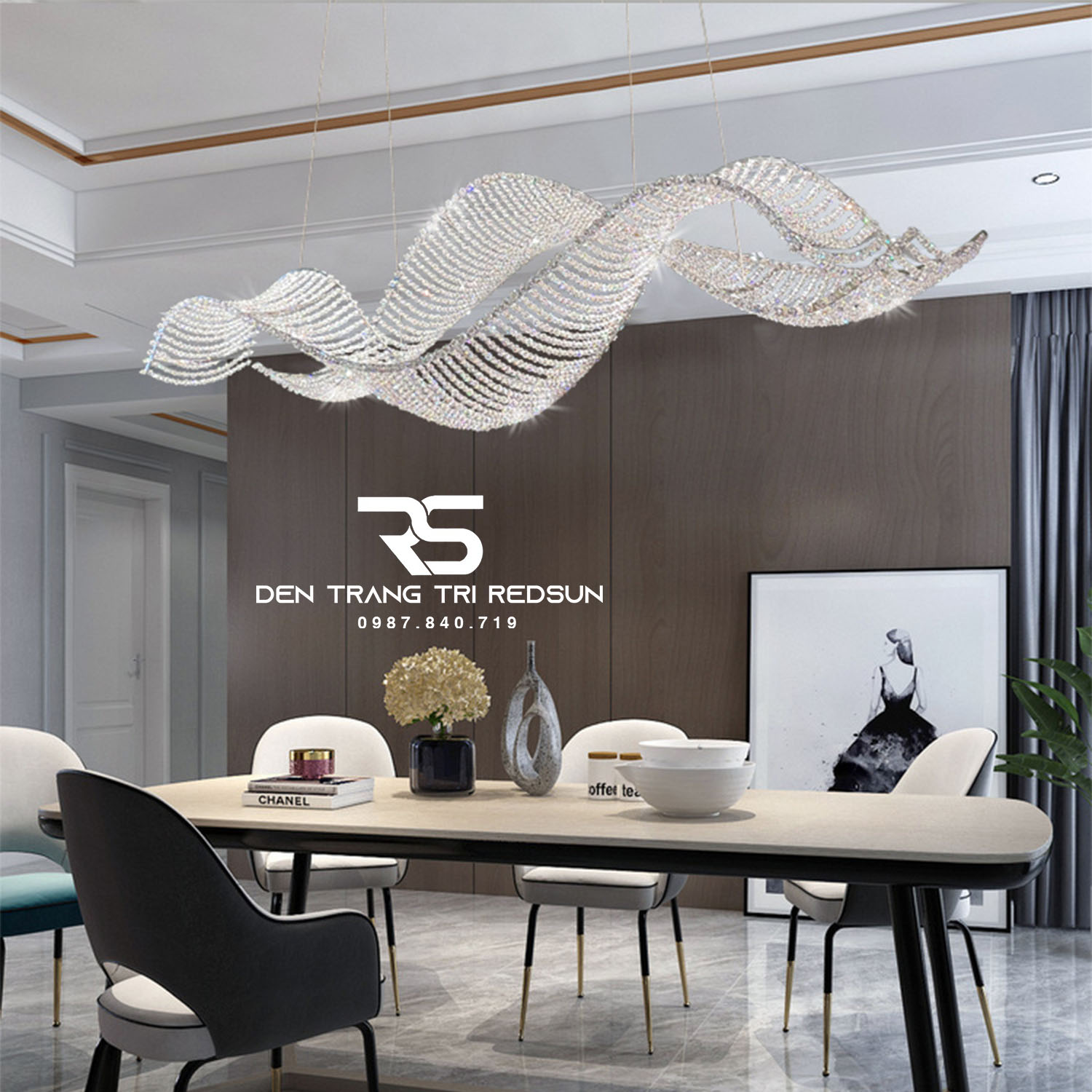 Đèn Chùm Pha Lê Thả Bàn Ăn, Bàn Đảo Hiện Đại Phong Cách Bắc Âu Lượn Sóng DCP-013