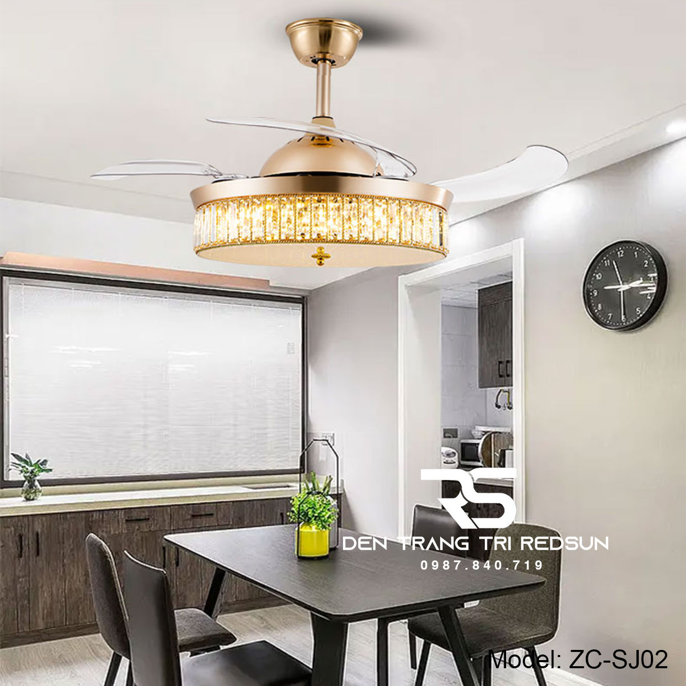 Quạt Trần Đèn Cánh Cụp Xòe Trang Trí Phòng Khách, Phòng Ngủ - ZC-SJ02
