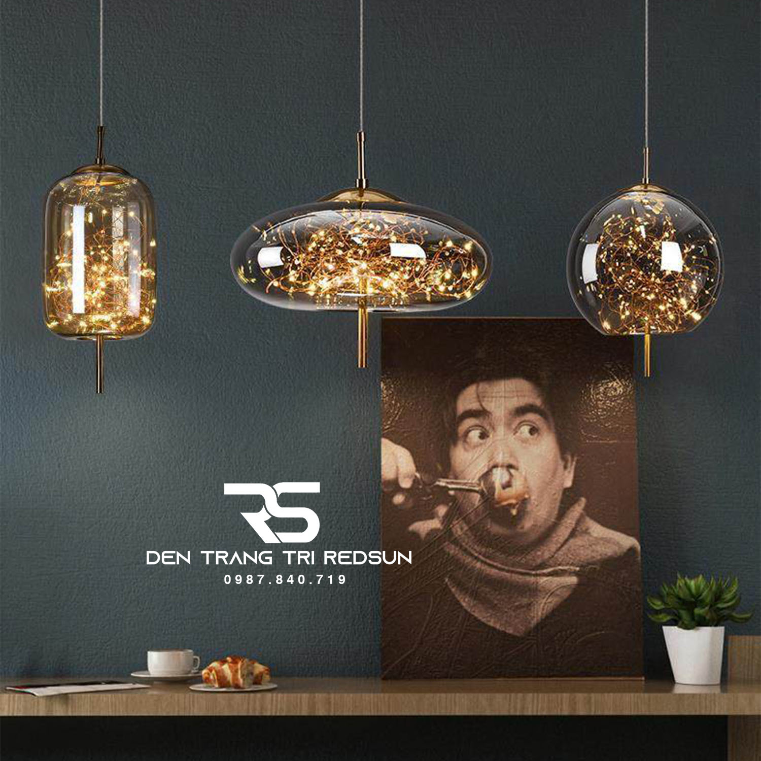 Đèn Thả Bàn Ăn, Bàn Đảo Hiện Đại Phong Cách Bắc Âu Chao Thủy Tinh Bầu Trời Sao CDT-T071
