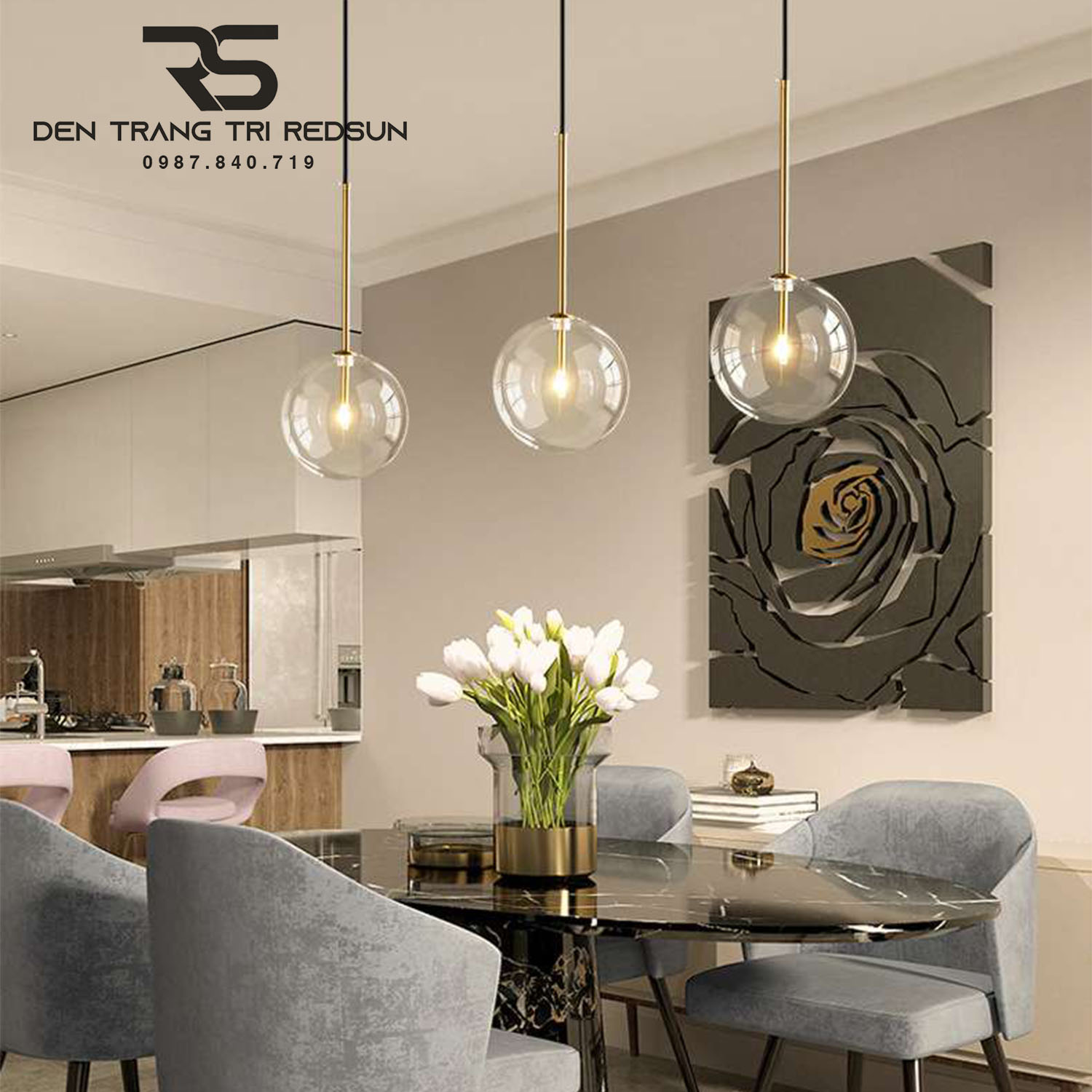 Đèn Thả Trần Hiện Đại Lắp Bàn Ăn, Quán Cà Phê Choá Thuỷ Tinh Phong Cách Bắc Âu CDT-T069