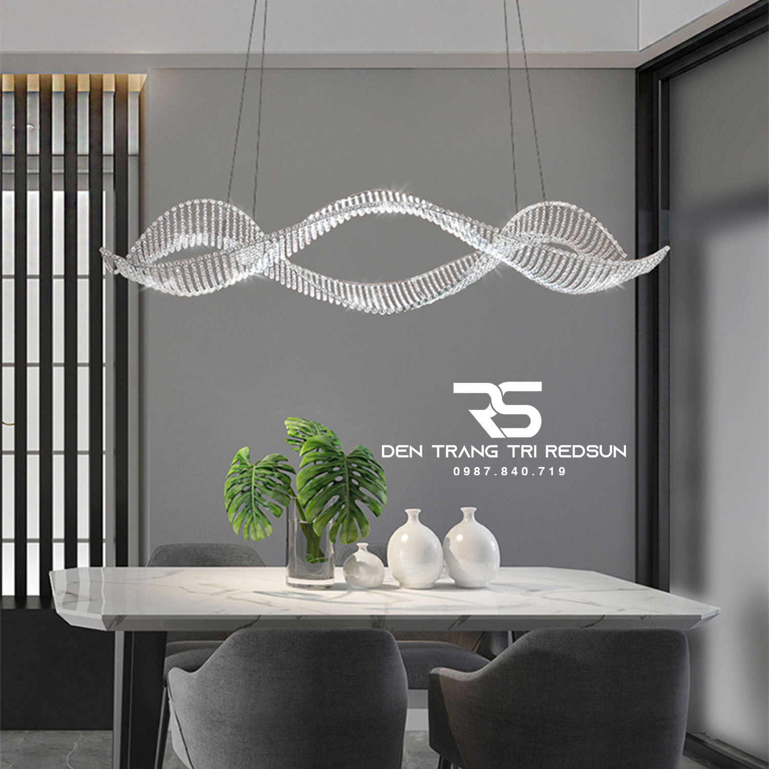 Đèn Chùm Pha Lê Thả Bàn Ăn, Bàn Đảo Hiện Đại Phong Cách Bắc Âu Lượn Sóng DCP-013