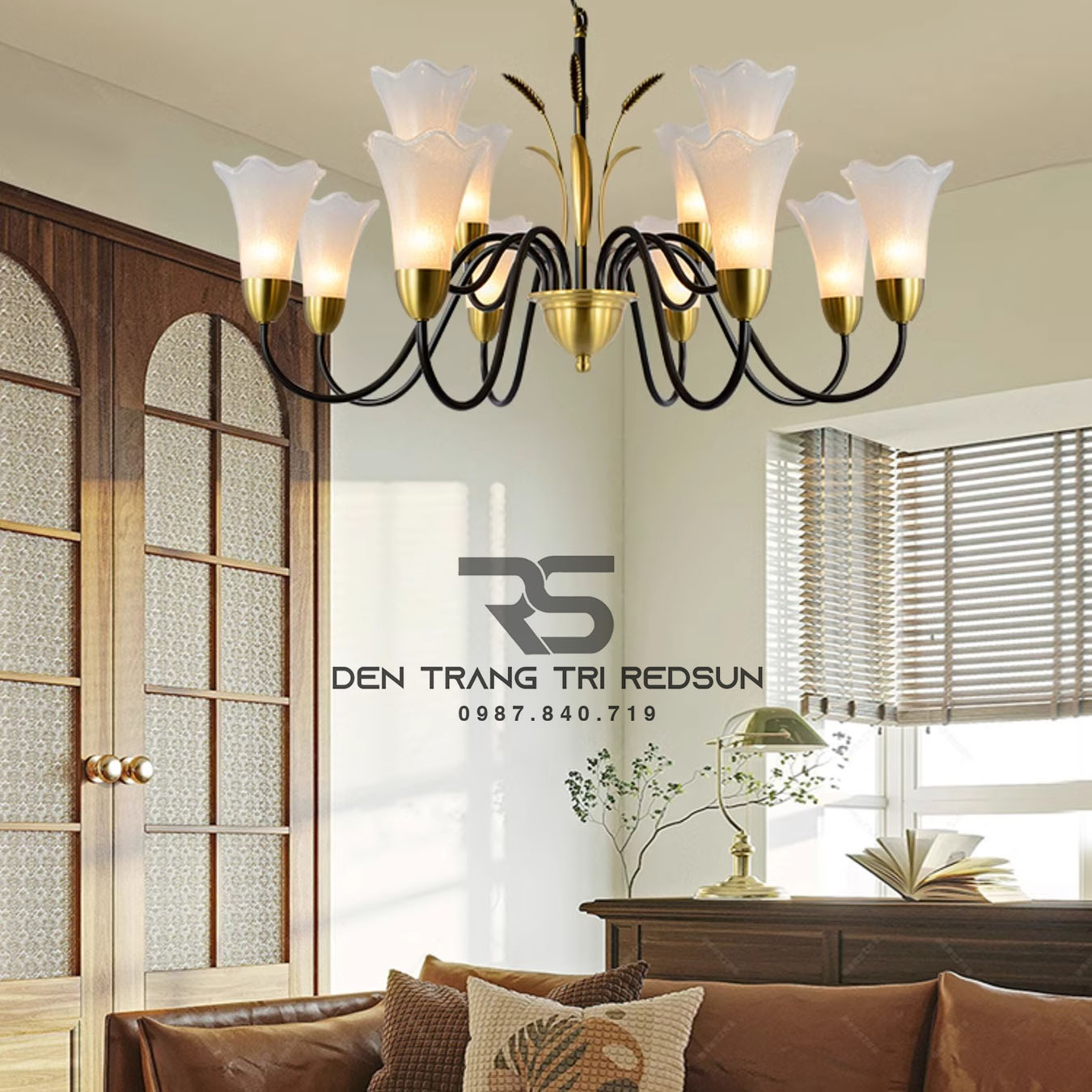 Đèn Chùm Phòng Khách Hiện Đại Phong Cách Indochine Chao Thuỷ Tinh N8037