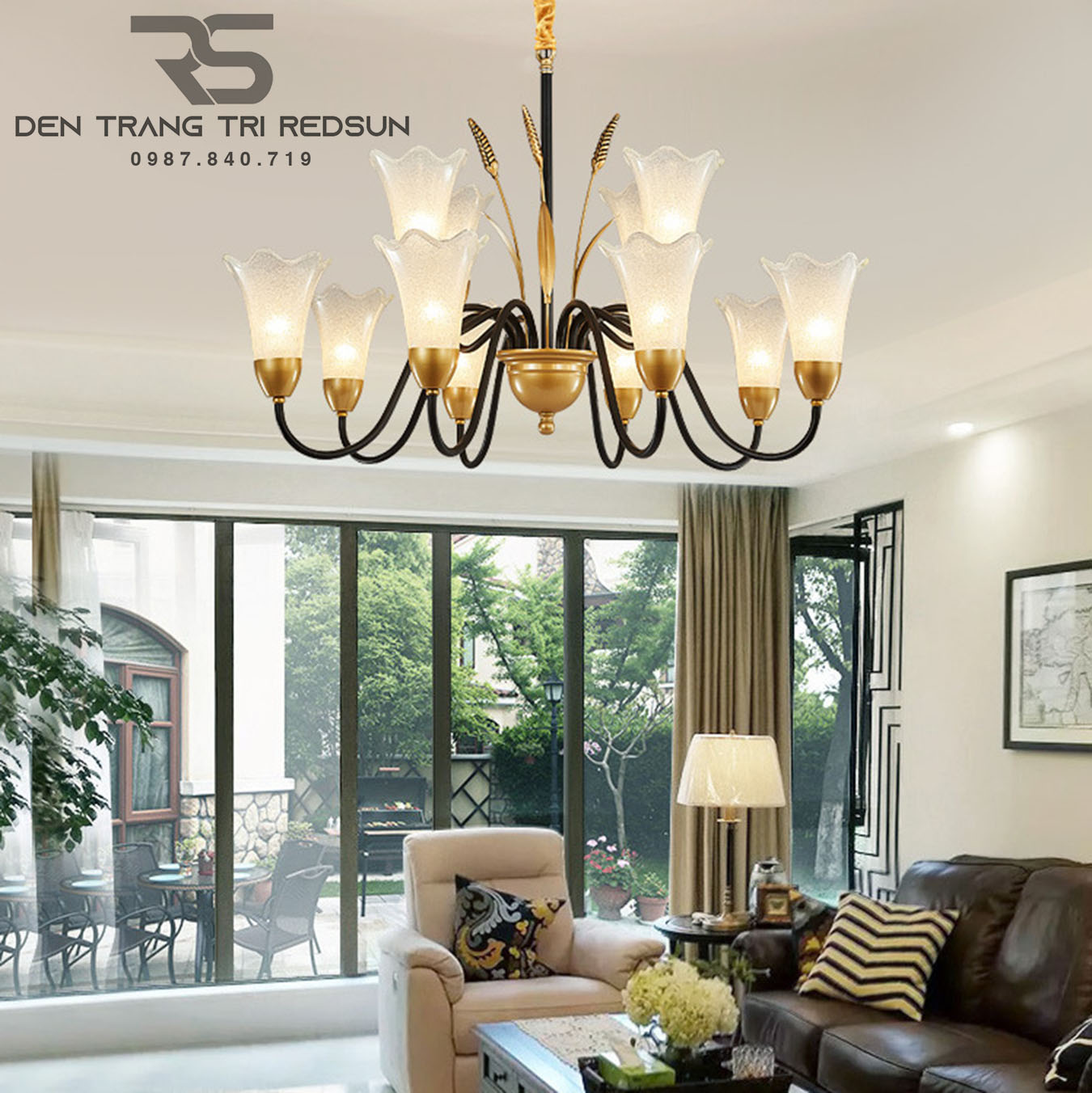 Đèn Chùm Phòng Khách Hiện Đại Phong Cách Indochine Chao Thuỷ Tinh N8037