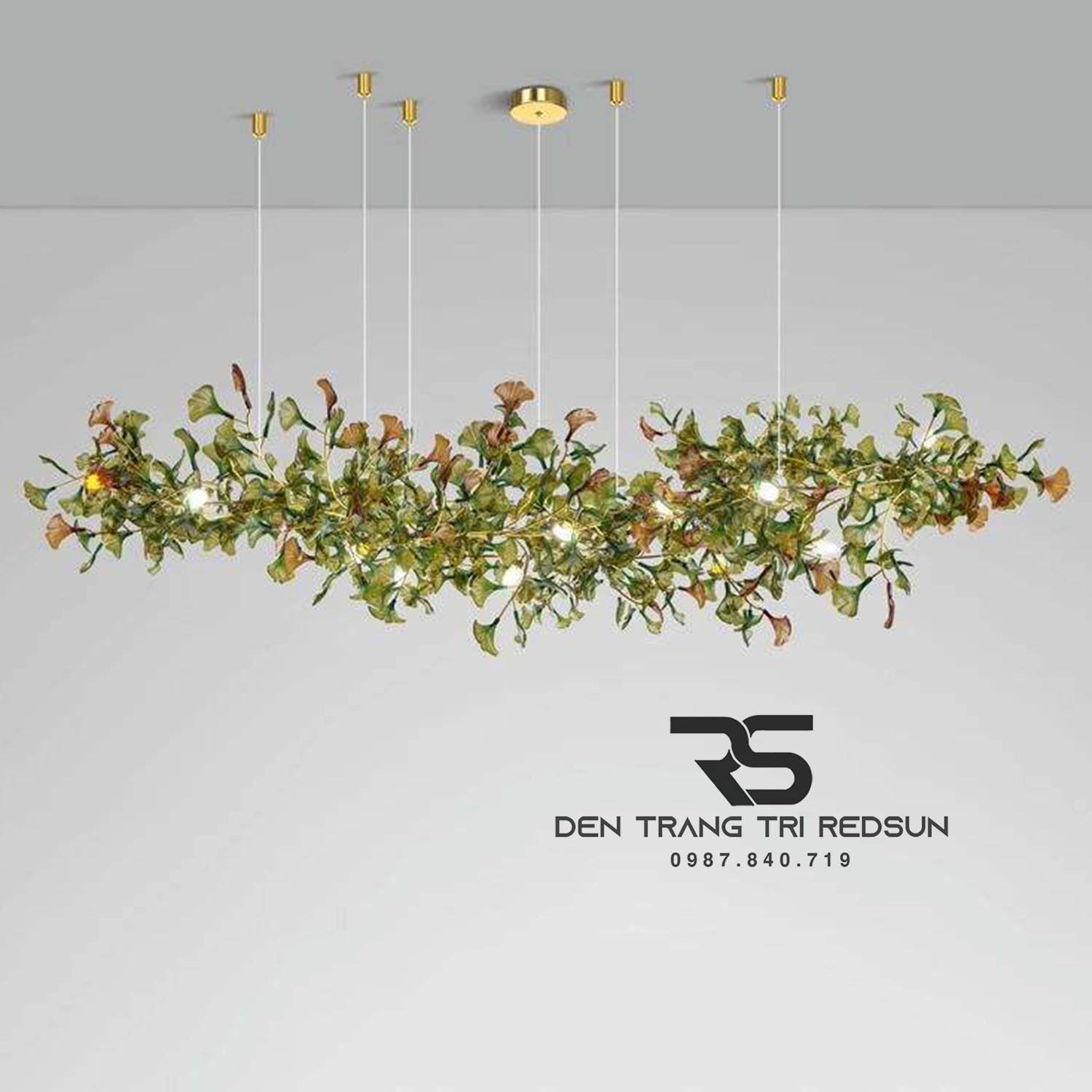 Đèn Chùm Ginkgo Leaf Lắp Phòng Khách, Bàn Ăn Phong Cách Bắc Âu Hiện Đại Lá Thủy Tinh Màu DC-T120