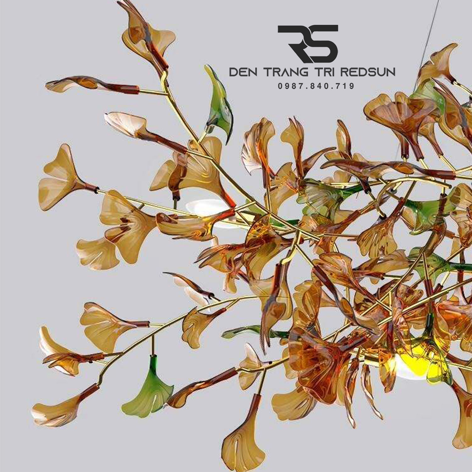 Đèn Chùm Ginkgo Leaf Lắp Phòng Khách, Bàn Ăn Phong Cách Bắc Âu Hiện Đại Lá Thủy Tinh Màu DC-T120