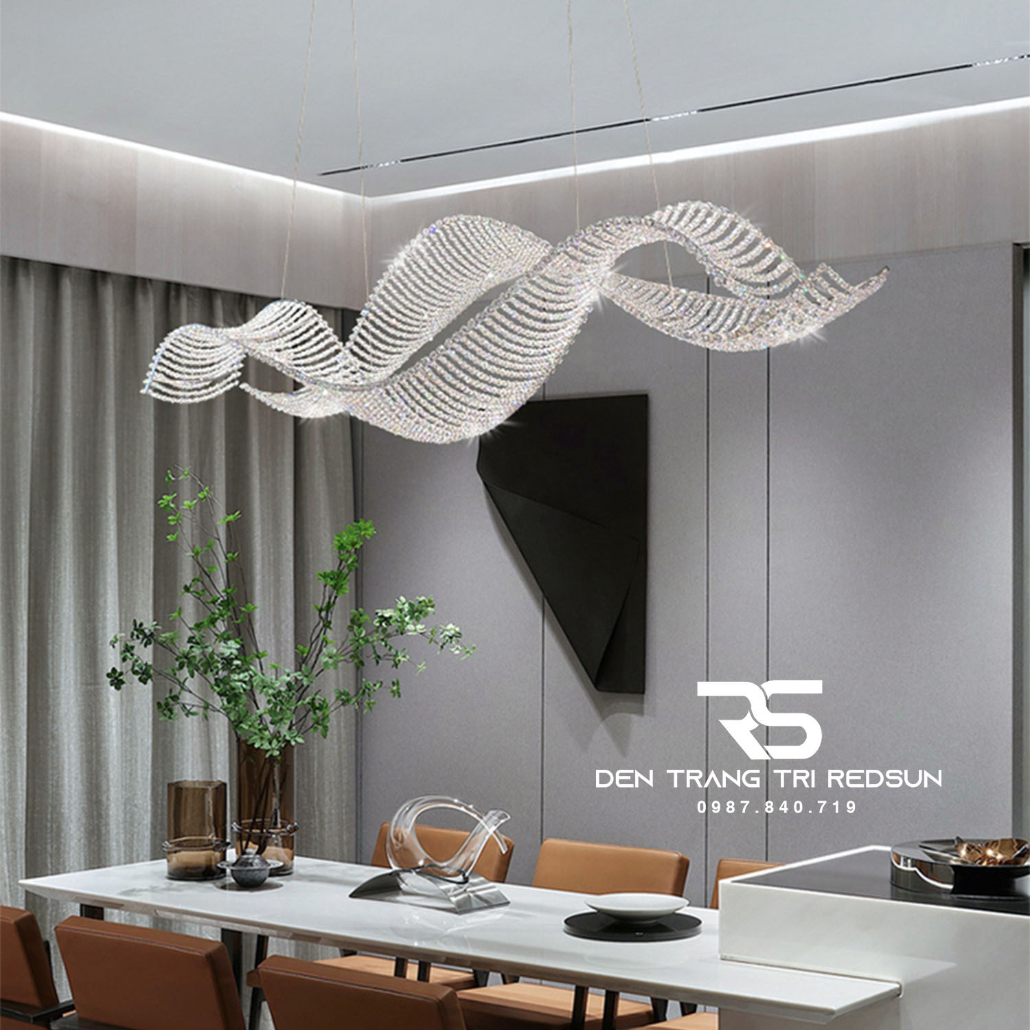 Đèn Chùm Pha Lê Thả Bàn Ăn, Bàn Đảo Hiện Đại Phong Cách Bắc Âu Lượn Sóng DCP-013