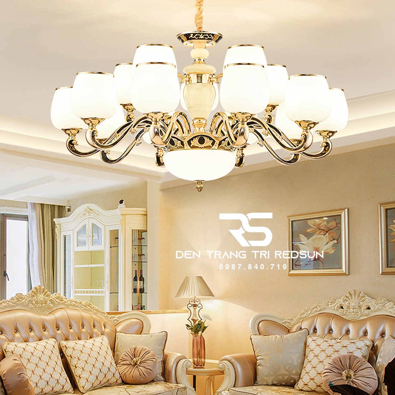 Đèn Chùm Phòng Khách Hiện Đại Phong Cách Indochine Chao Thuỷ Tinh N605