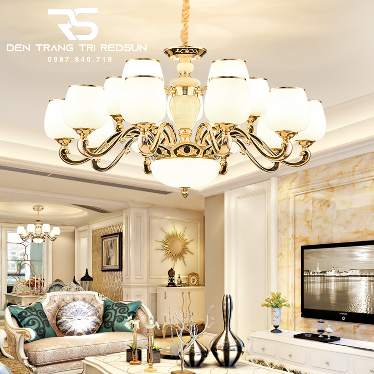 Đèn Chùm Phòng Khách Hiện Đại Phong Cách Indochine Chao Thuỷ Tinh N605