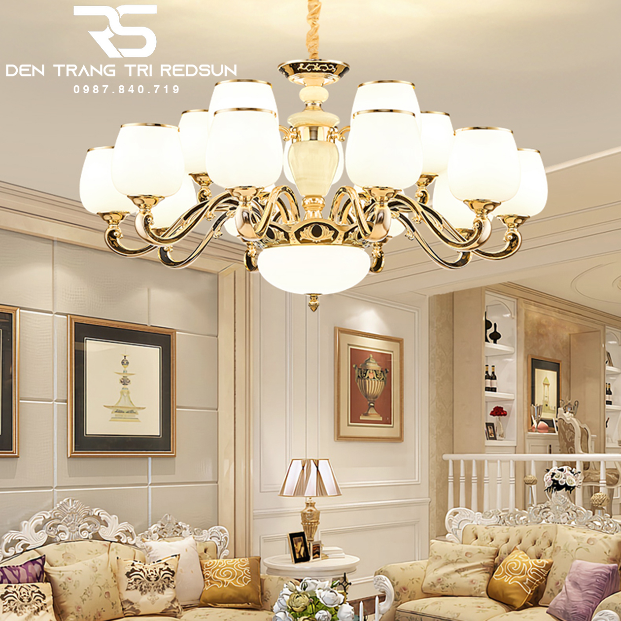 Đèn Chùm Phòng Khách Hiện Đại Phong Cách Indochine Chao Thuỷ Tinh N605