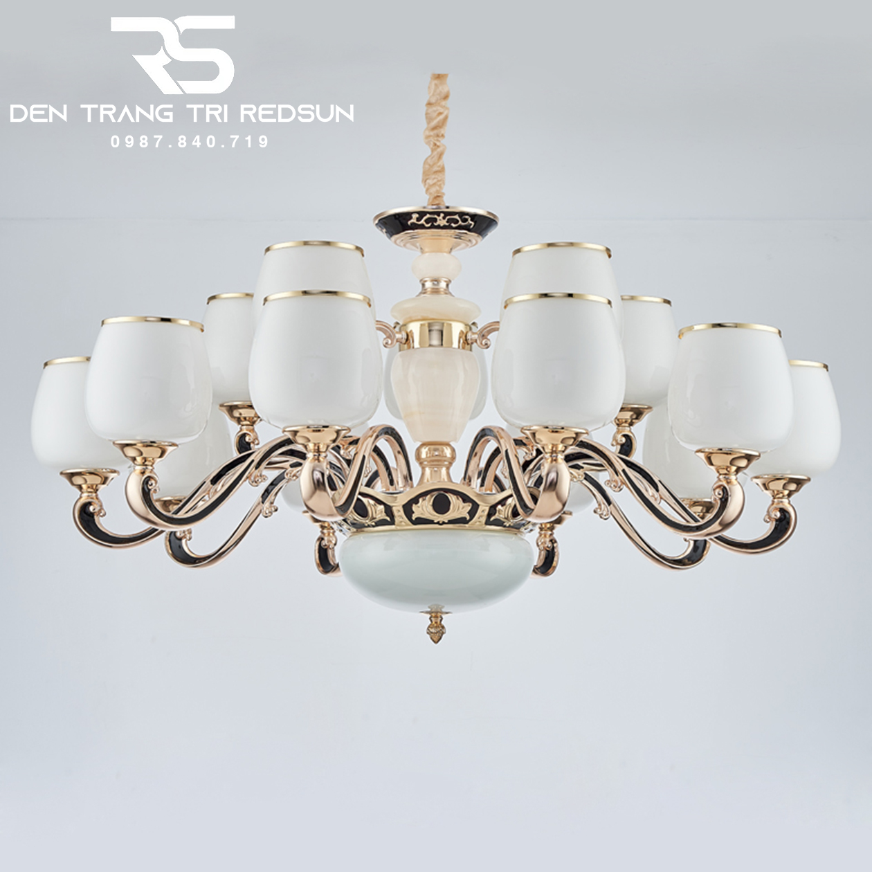 Đèn Chùm Phòng Khách Hiện Đại Phong Cách Indochine Chao Thuỷ Tinh N605