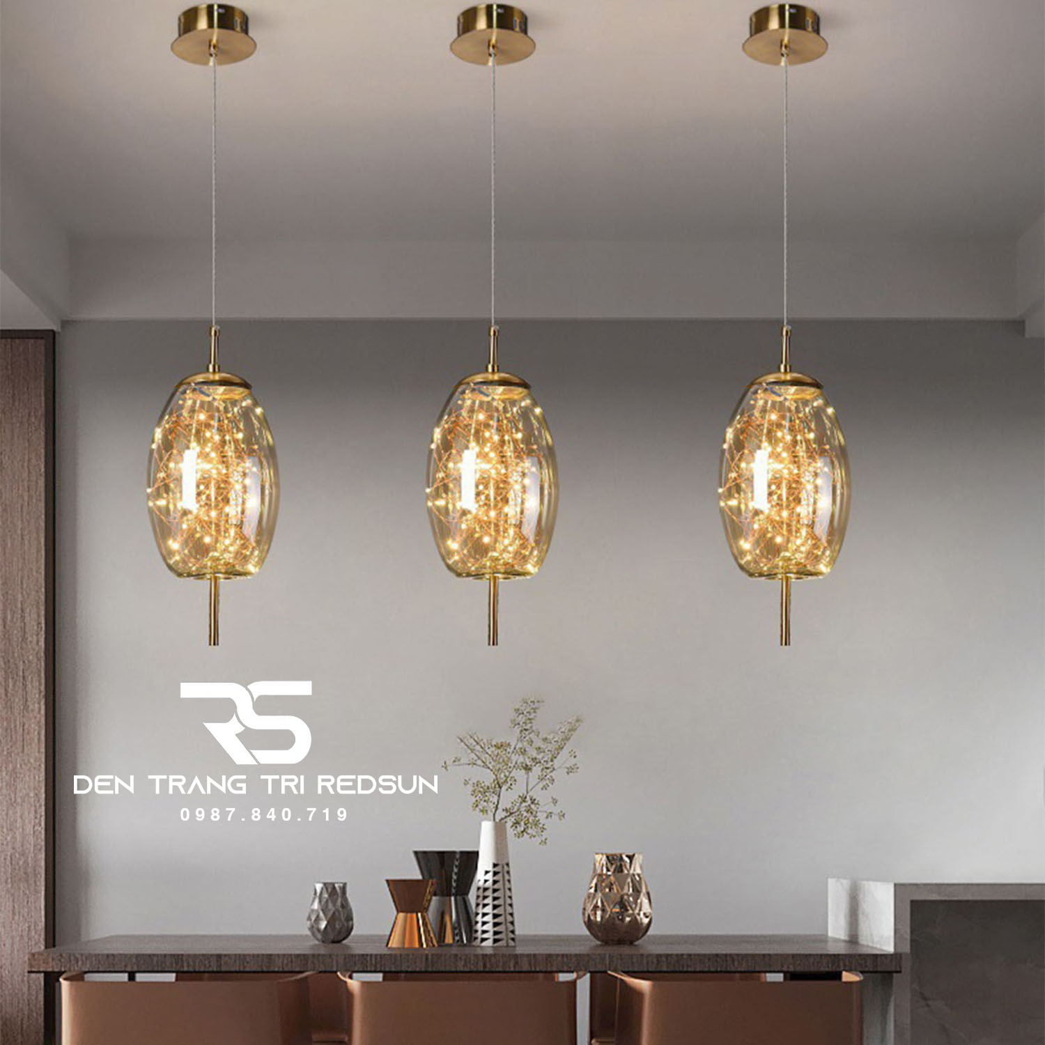 Đèn Thả Bàn Ăn, Bàn Đảo Hiện Đại Phong Cách Bắc Âu Chao Thủy Tinh Bầu Trời Sao CDT-T071