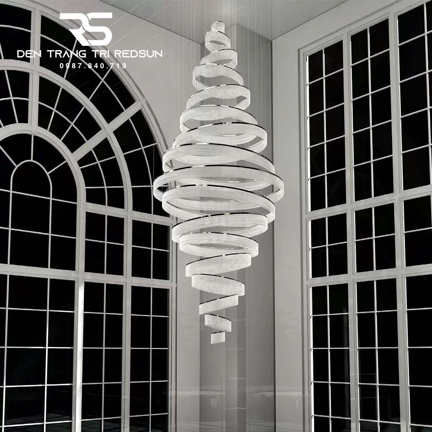 Đèn Chùm Pha Lê Lắp Thông Tầng, Sảnh Khách Sạn Phong Cách Bắc Âu Hiện Đại DCP-014