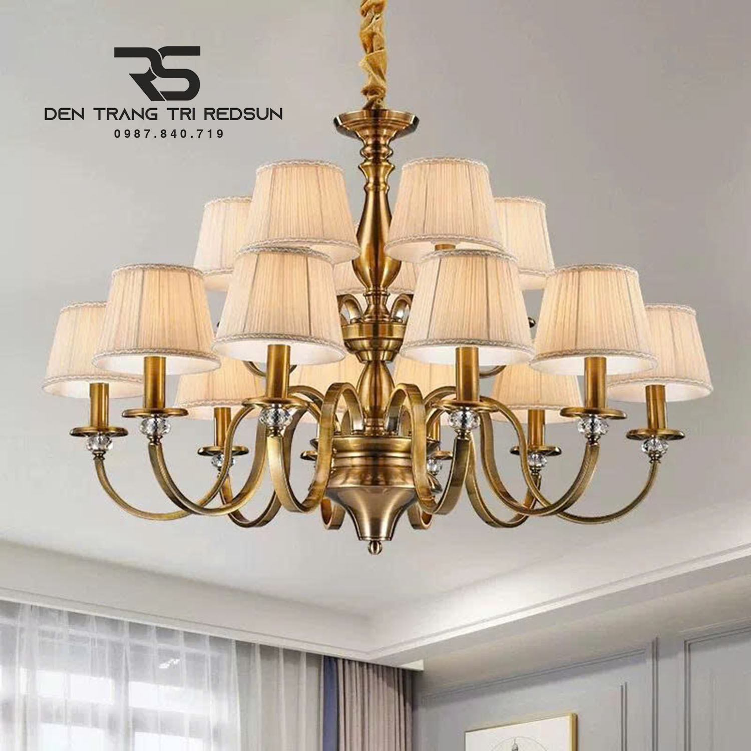 Đèn Chùm Phòng Khách Tân Cổ Điển Chao Vải DC-C1682/15