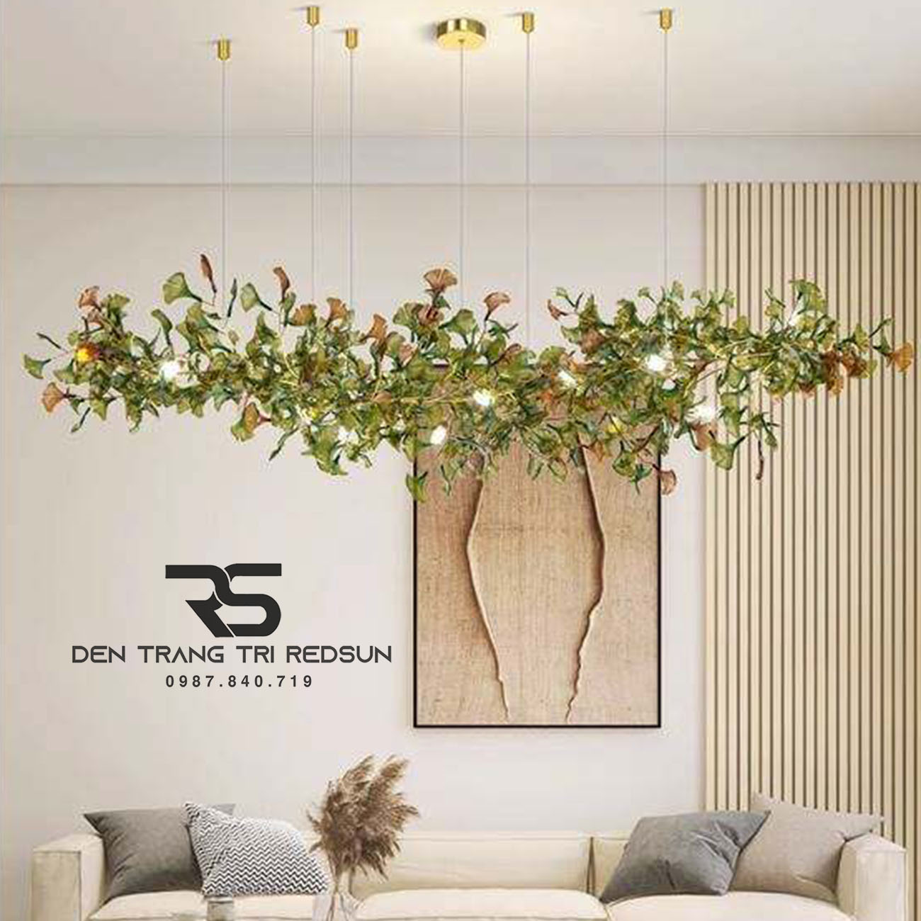 Đèn Chùm Ginkgo Leaf Lắp Phòng Khách, Bàn Ăn Phong Cách Bắc Âu Hiện Đại Lá Thủy Tinh Màu DC-T120