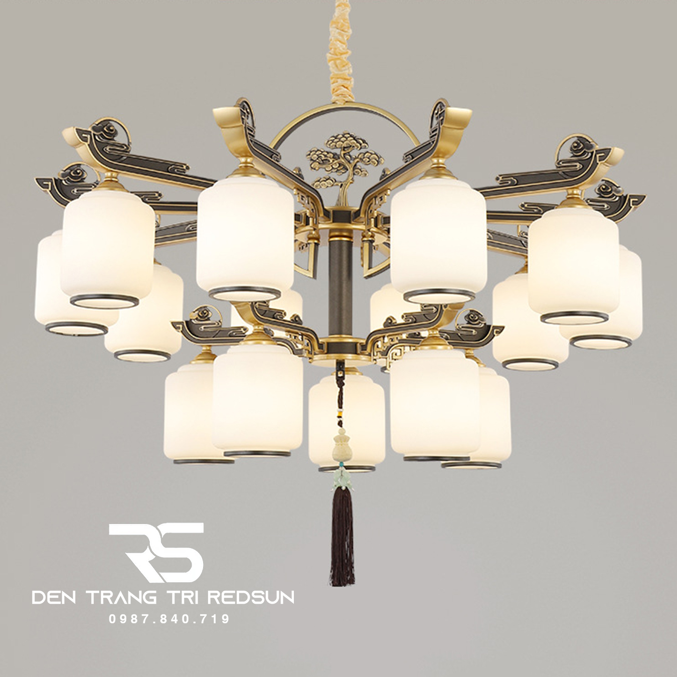 Đèn Chùm Phòng Khách Hiện Đại Phong Cách Indochine Chao Thuỷ Tinh N8005/15