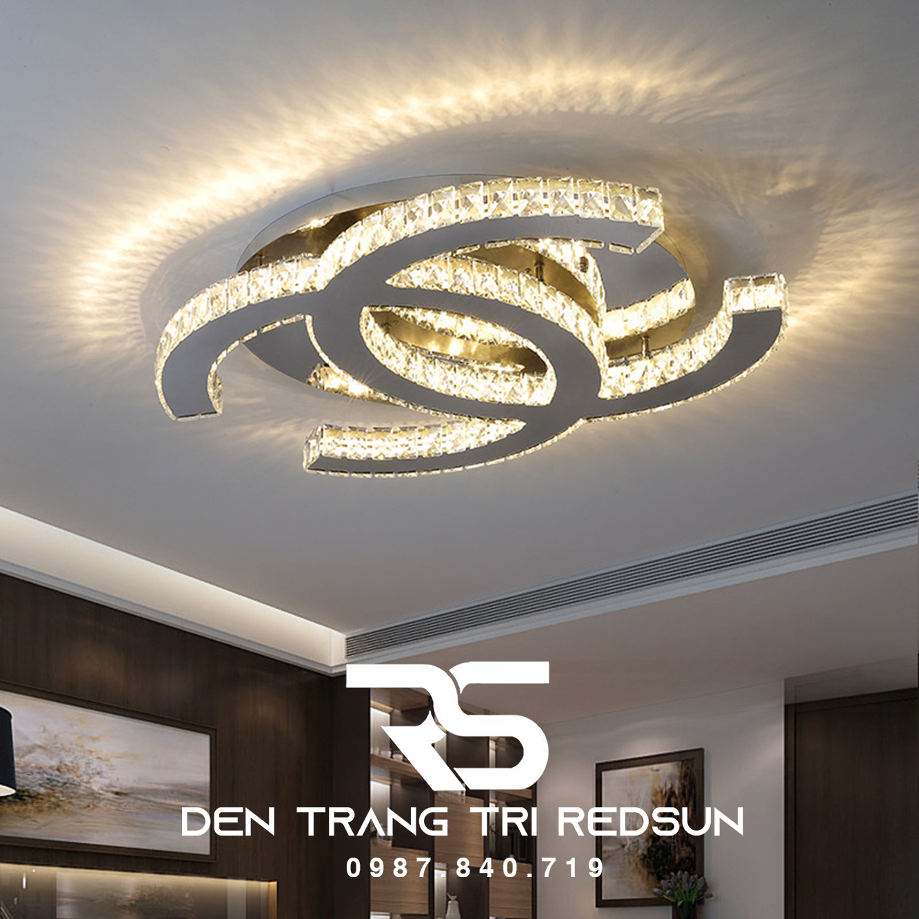 Đèn Mâm Pha Lê Ốp Trần Phòng Khách Hiện Đại M9218