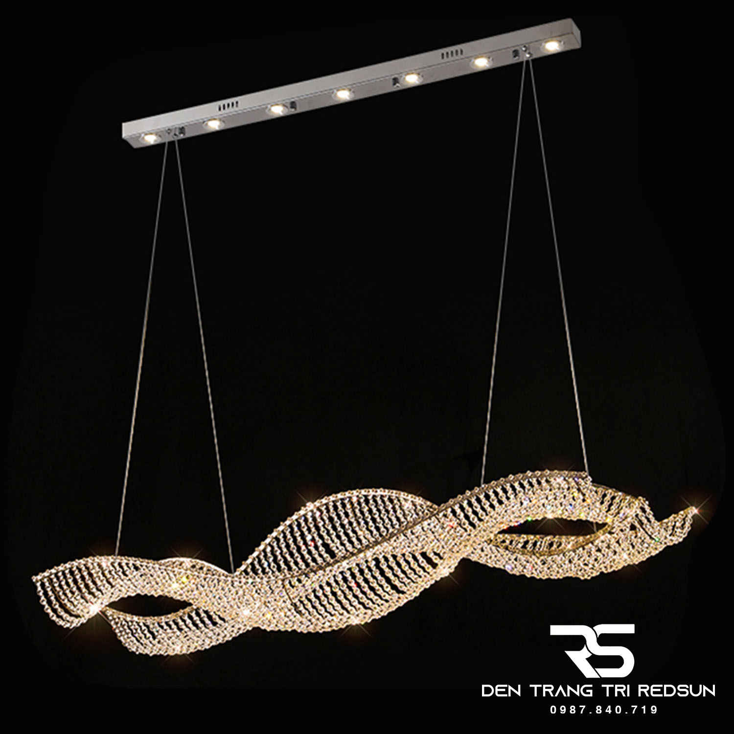 Đèn Chùm Pha Lê Thả Bàn Ăn, Bàn Đảo Hiện Đại Phong Cách Bắc Âu Lượn Sóng DCP-013