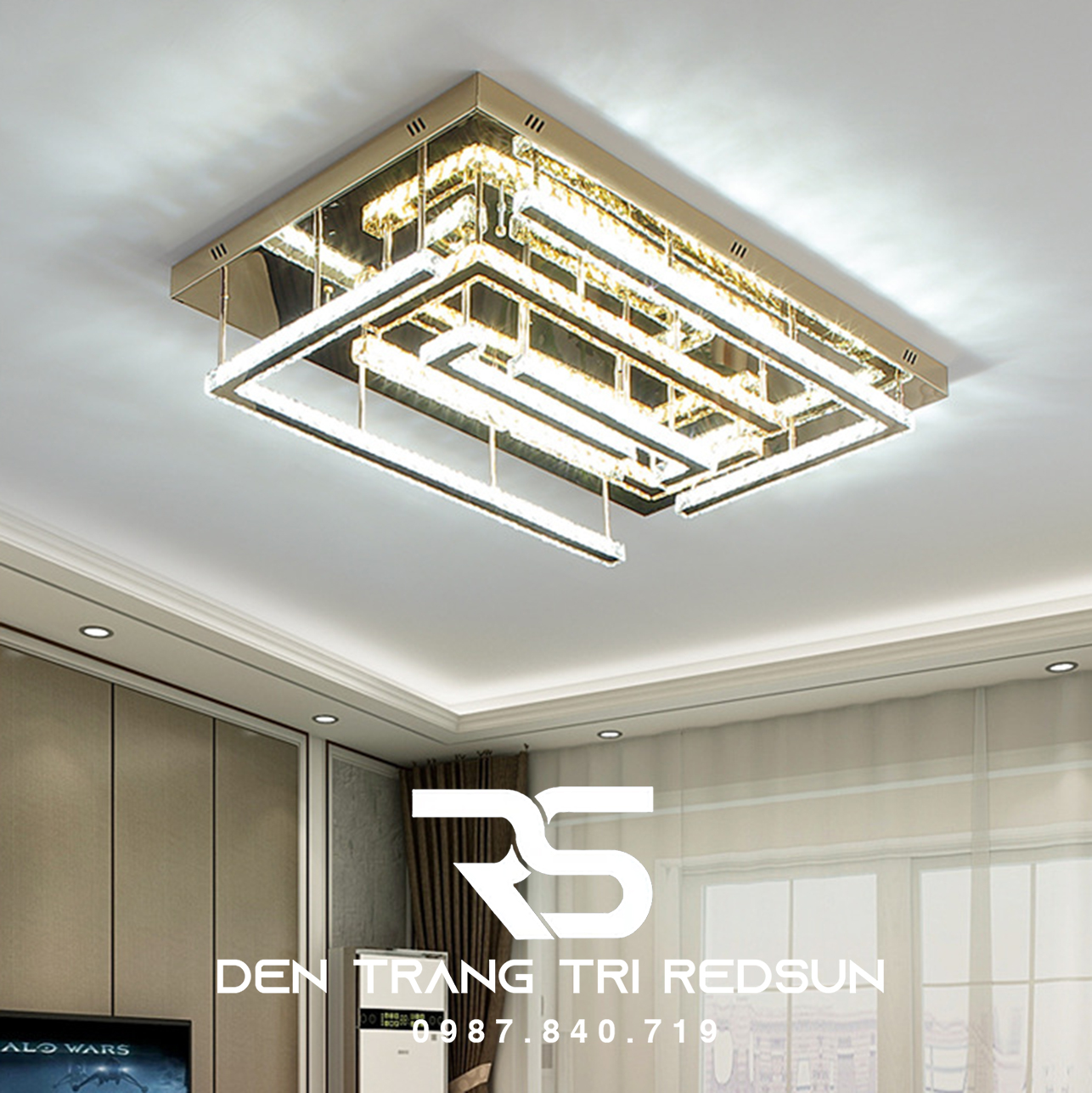 Đèn Mâm Pha Lê Ốp Trần Phòng Khách Hiện Đại M9222