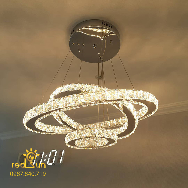 Đèn thả nhiều vòng PL 3 vòng - bản pha lê 5cm