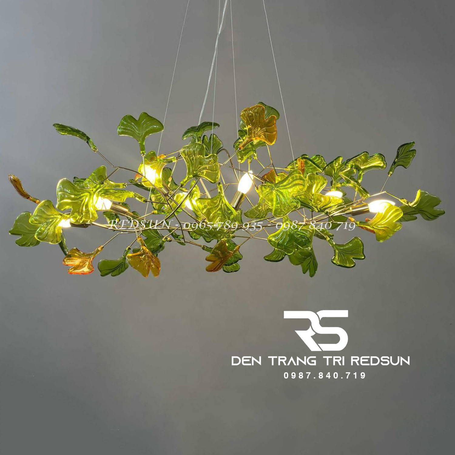 Đèn Chùm Ginkgo Leaf Lắp Thông Tầng, Sảnh Khách Sạn Phong Cách Bắc Âu Hiện Đại Lá Thủy Tinh Màu DC-T120
