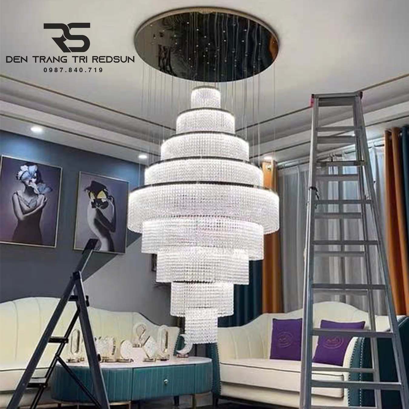 Đèn Chùm Pha Lê Lắp Thông Tầng, Sảnh Khách Sạn Phong Cách Bắc Âu Hiện Đại DCP-014