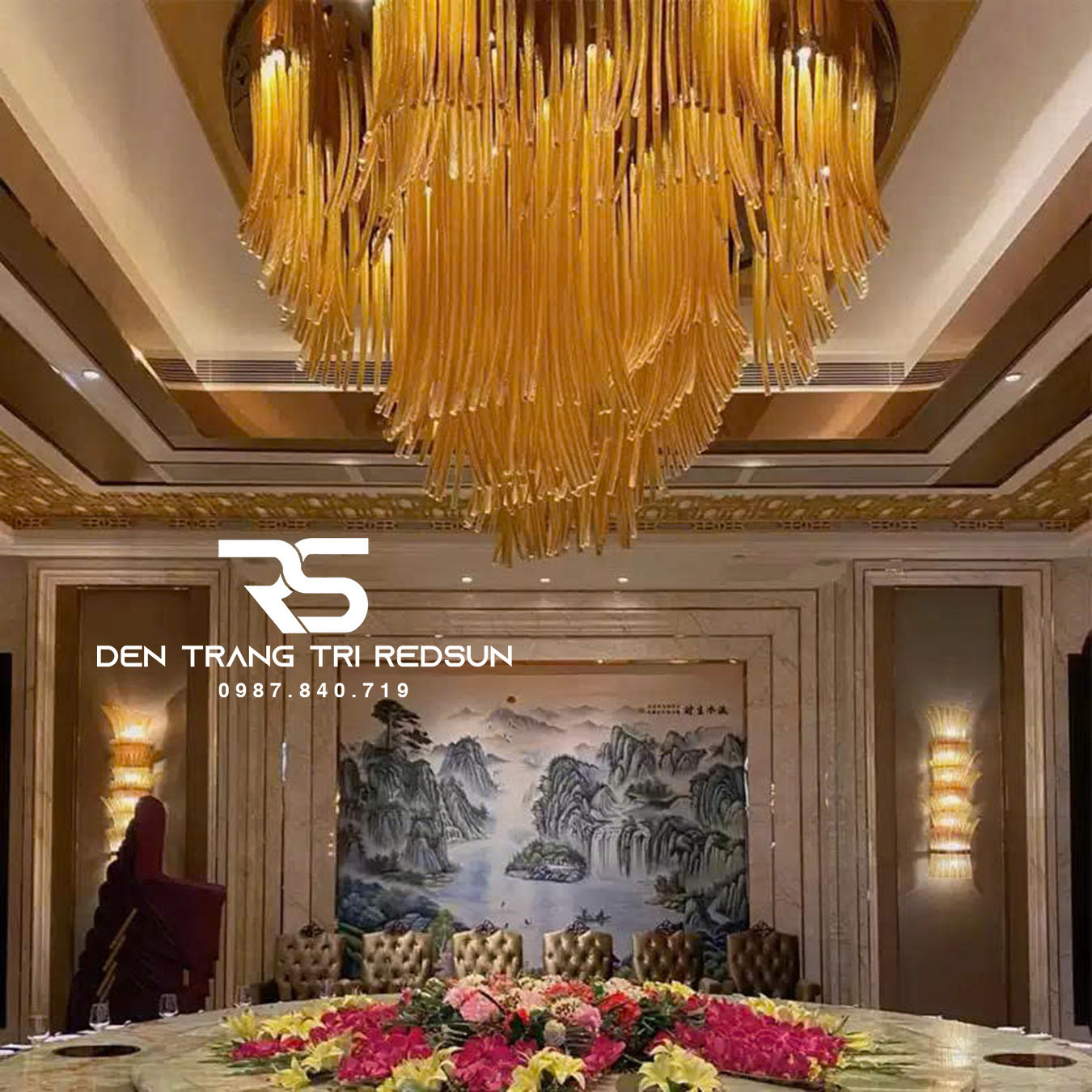 Đèn Chùm Sảnh Khách Sạn, Nhà Hàng, Phòng Tiệc Cao Cấp Phong Cách Hiện Đại Chất Liệu Thủy Tinh HTK-NK003