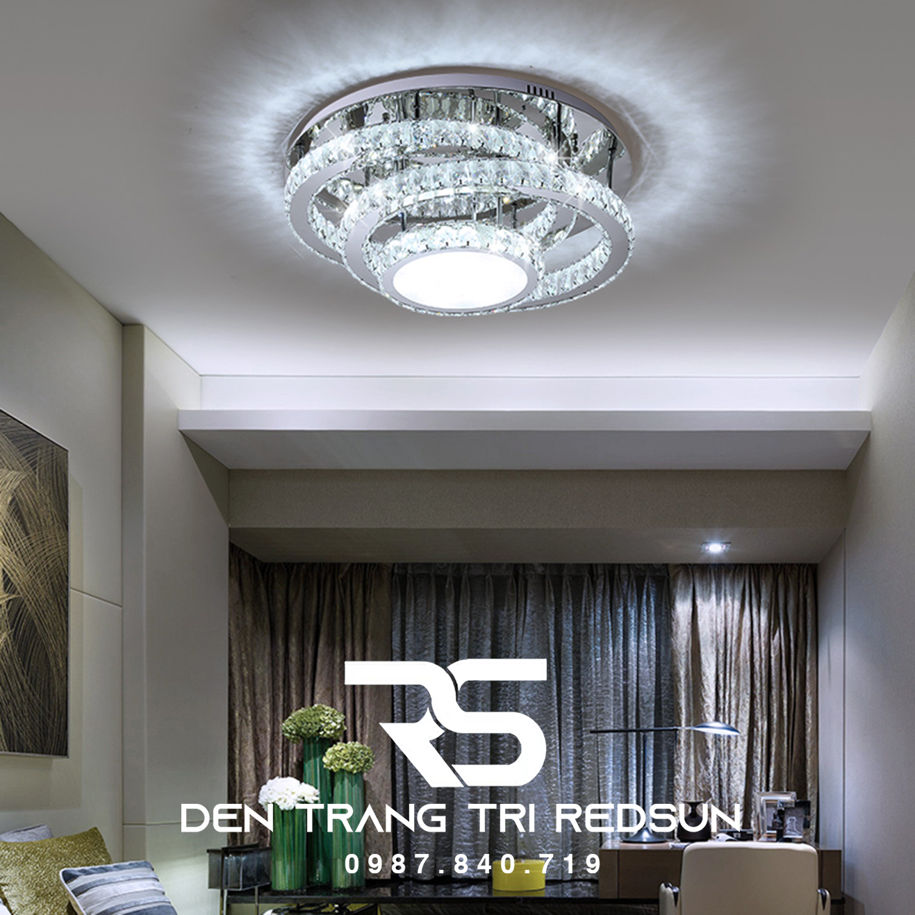 Đèn Mâm Pha Lê Ốp Trần Phòng Khách Hiện Đại M9212