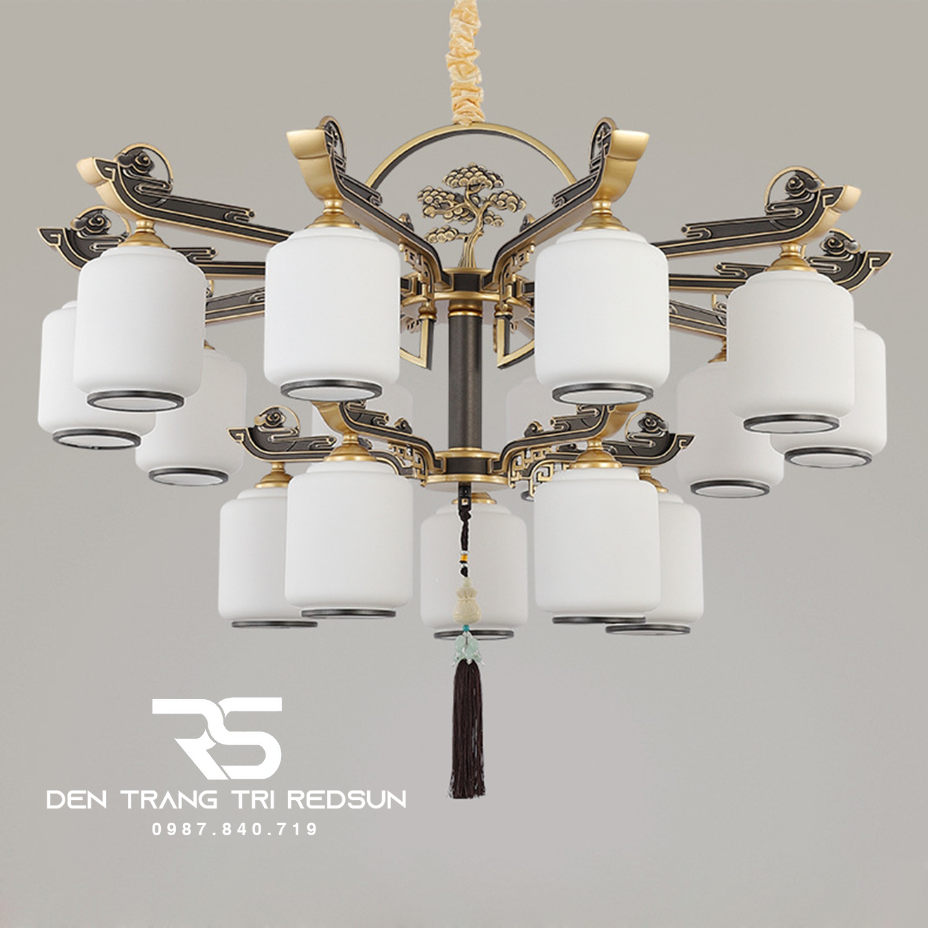 Đèn Chùm Phòng Khách Hiện Đại Phong Cách Indochine Chao Thuỷ Tinh N8005/15