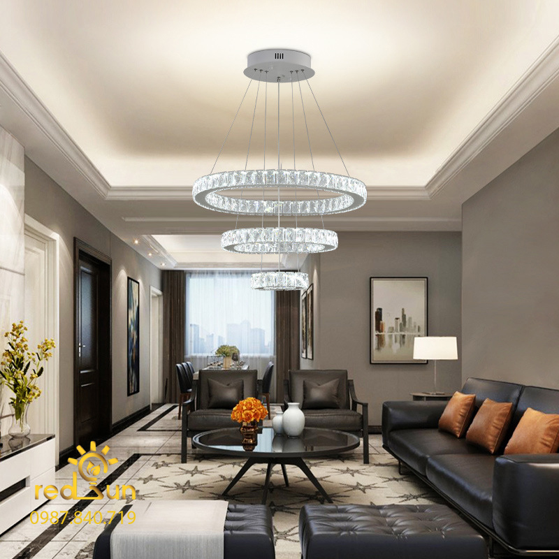 Đèn thả nhiều vòng PL 3 vòng - bản pha lê 5cm