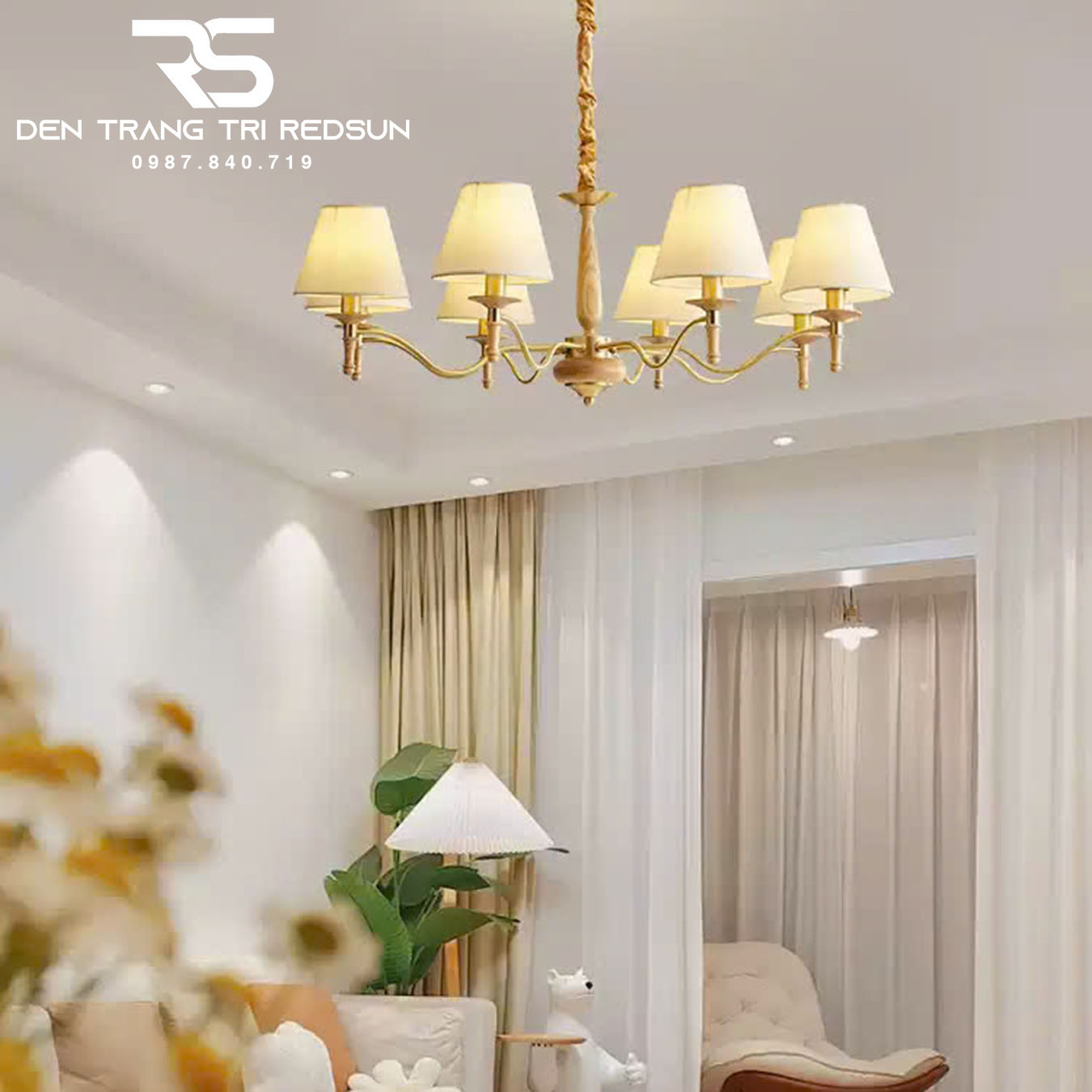 Đèn Chùm Phòng Khách Hiện Đại Phong Cách Indochine Chao Vải N2201